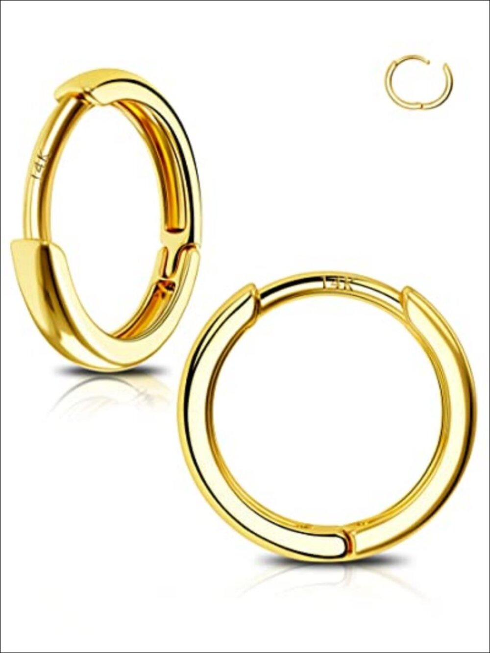 14K Gold Tiny Hoop Earrings Huggie Hoop 20G Small Endless Hinged Hoops for